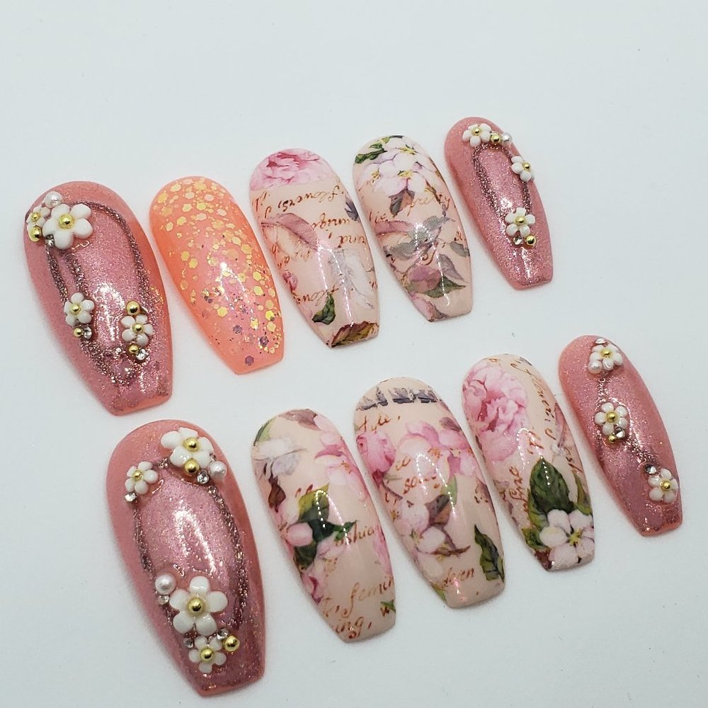 Long Ballerina Gel Press on nails ( The Dreaming Writer )